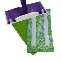 3 Reusable Wet Jet Swifter pads - Paisley Green pattern with Green Terry Cloth